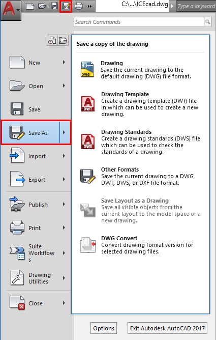 Autocad save as new