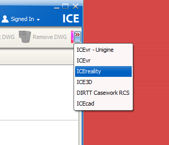 IMG_ICEreality-Create-003 Primary tool bar drop down menu, pointing out ICEreality option