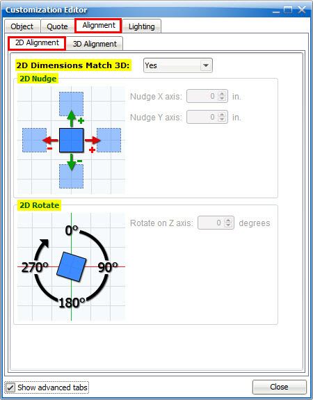 Customization Editor Alignment 2D