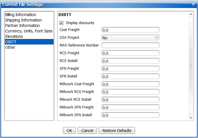 DIRTT Current File Settings