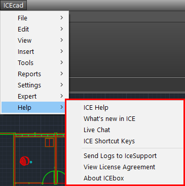 icecad help menu