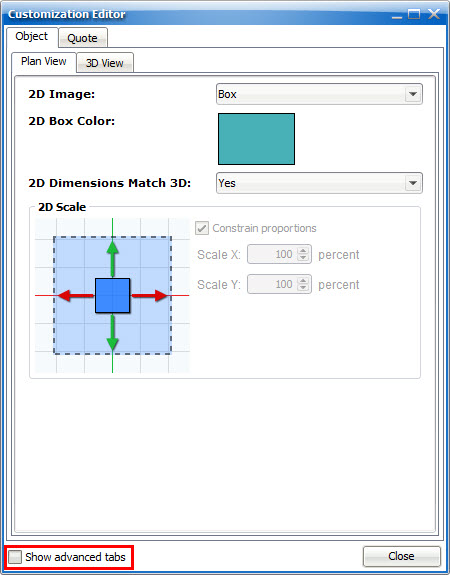 Customization Editor Advanced Tab