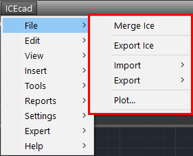 ICEcad File Menu