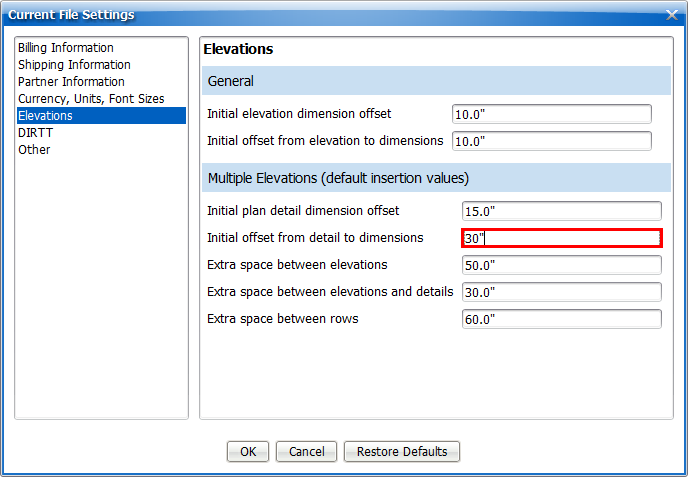 initial offset from detail to dimensions setting 2